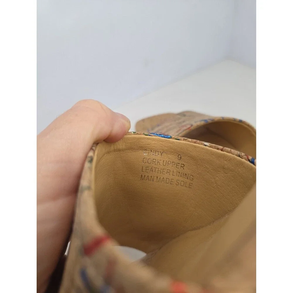 Chocolat Blu Cindy Cork Sandals Paint Splatter Graffiti Heeled Mules Sz 9 NWOB